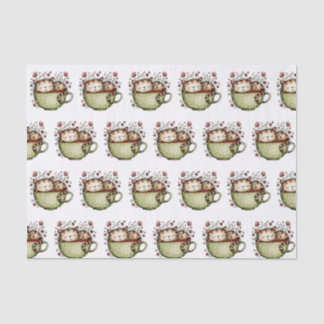 Süße schlafende Katze Teetasse Pünktchen Blumenmus Seidenpapier