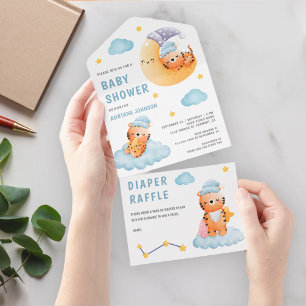 Süße schlafende Tiger-Halbmond-Baby-Party All In One Einladung