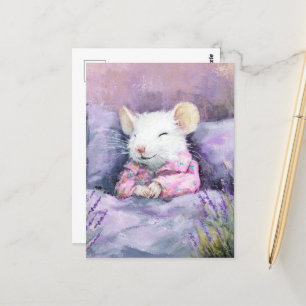 Süße schlafende weiße Maus in Schlafanzug Postkarte