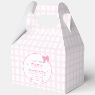 Süße Schleife Pastellrosa Gingham-Baby-Party-Dreie Geschenkschachtel