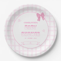 Süße Schleife Pastellrosa Gingham-Baby-Party