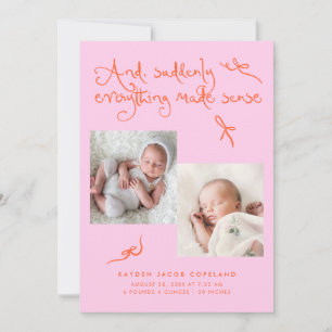 Süße Schleifen Orange Pink Foto Geburt Ankündigung
