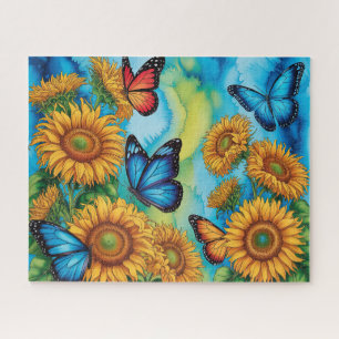 Süße Schmetterlinge mit Sonnenblumen