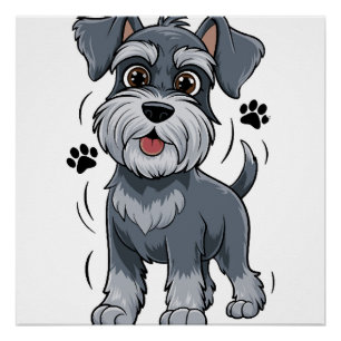 Süße Schnauzer-Welpen-Illustration mit großen Auge Poster