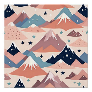 Süße schneebedeckte Berge und Sterne Muster rosa Poster