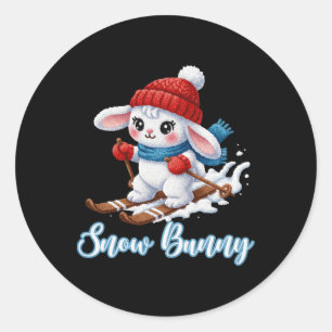 Süße Schneebunny-Skifansin Winterskisport Abfahrts Runder Aufkleber