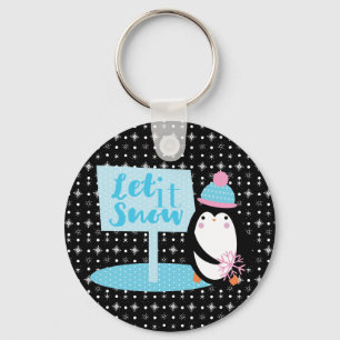 Süße Schneeflocken Schwarz Weiß Pinguin Knopf Schlüsselanhänger