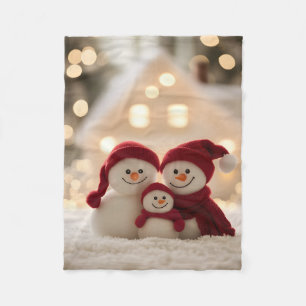 Süße Schneemann-Familie Winter Weihnachten Fleecedecke