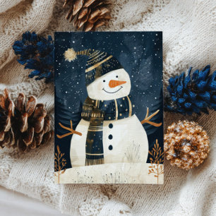 Süße Schneemann-Illustration Whimsical Winter Weih Postkarte