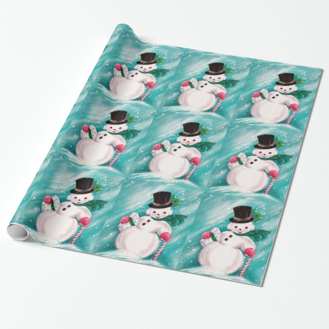 Süße Schneemann Mädchen Geschenkpapier (Ungerollt)