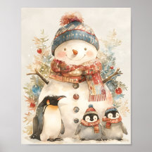 Süße Schneemann-Pinguine-Nursery-Aquarell-Weihnach