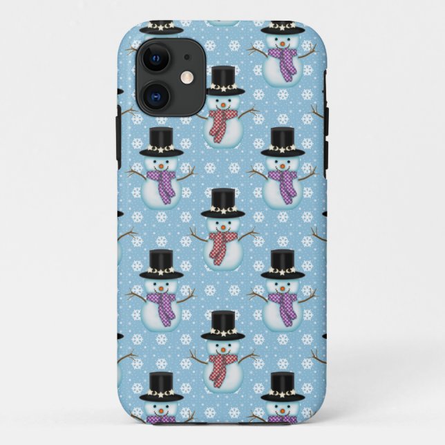 Süße Schneemänner auf hellblauem Muster Case-Mate iPhone Hülle (Rückseite)