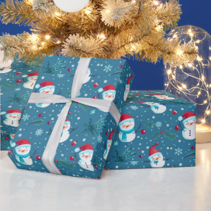 Süße Schneemänner Grün Schnee Blau Weihnachten Geschenkpapier