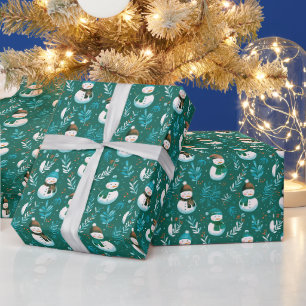 Süße Schneemänner Grünzeug Grüne Weihnachten Geschenkpapier