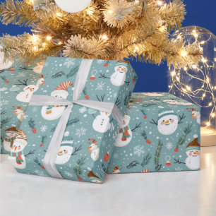 Süße Schneemänner Schneeflocken Grüne Weihnachten Geschenkpapier