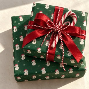 Süße Schneemänner Waldgrünes Weihnachtspapier Geschenkpapier