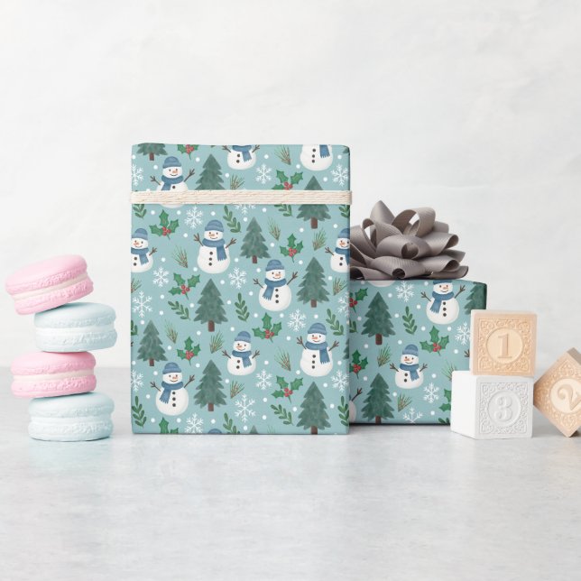Süße Schneemänner Winter Muster Geschenkpapier Rol (Babyparty)