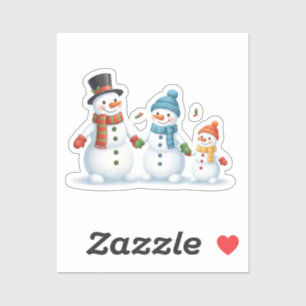 Süße Schneemannfamilie hält Händchen Winterurlaub  Aufkleber