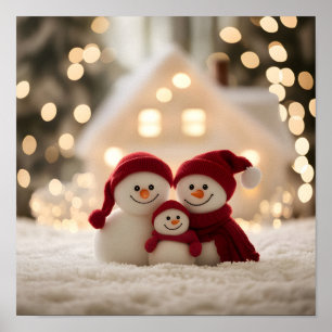 Süße Schneemannfamilie Winter Weihnachten Poster