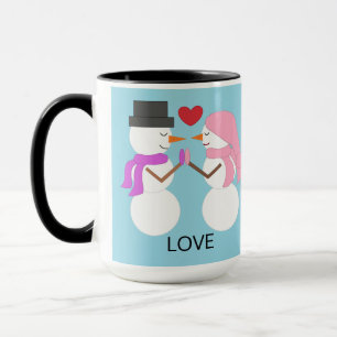 Süße Schneemenschen in Liebe: Hellblau Tasse