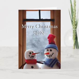 Süße Schneepapa-und-Sohn-Weihnachtskarte Karte