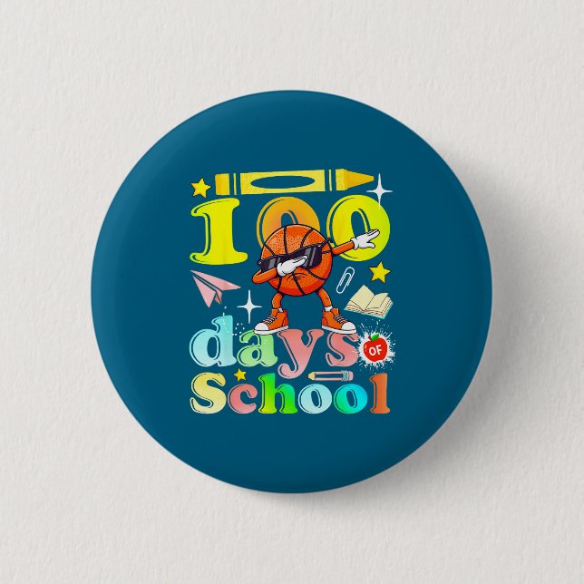 Süße Schule 100 Basketball-Tage Dabbing-Lehrer Button (Vorderseite)