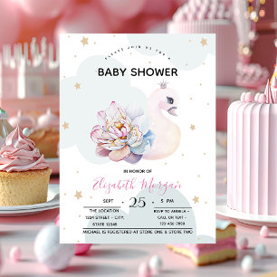 Süße Schwan-Blumen-Wolken-Baby-Party Einladung