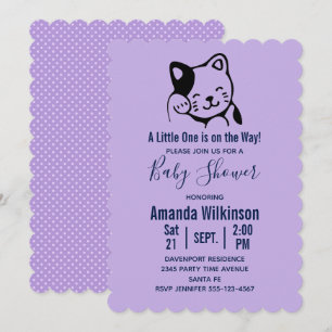 Süße Schwarz-Weiß-Katze winkend - Baby Shower Einladung
