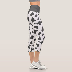 Süße Schwarz-Weiß-Kuh-Druck gefleckte Kuhleder-Mus Capri Leggings