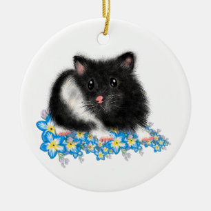 Süße Schwarz-weiß-syrische Hamstergeschenke Keramik Ornament