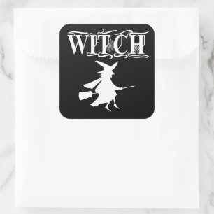 Süße schwarze böse fliegende Hexe Halloween Quadratischer Aufkleber