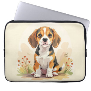 Süße schwarze braune und weiße dreifarbige Beagle- Laptopschutzhülle