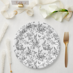 Süße schwarze Bunny-Kaninchen Französische Toile Pappteller