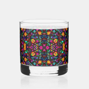 Süße schwarze bunte abstrakte Blumen Whiskyglas