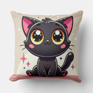 Süße schwarze Cartoon-Katze Kissen