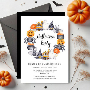 Süße schwarze Frohe Halloween-Illustrationsparty Einladung