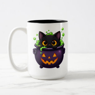 Süße schwarze Halloween-Katze Aufkleber Kawaii K Zweifarbige Tasse