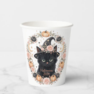 Süße schwarze Halloween-Katze aus Papier  Pappbecher