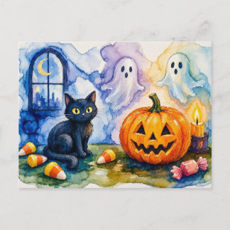 Süße schwarze Halloween-Katzengespenster Postkarte