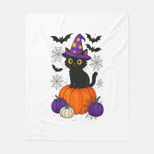 Süße schwarze Hexenkatze Kürbis Halloween Kostüm F Fleecedecke
