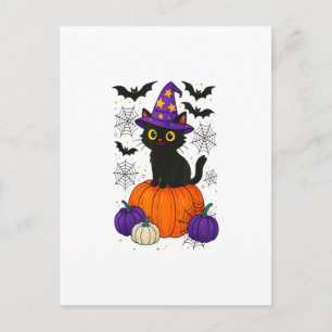 Süße schwarze Hexenkatze Kürbis Halloween Kostüm F Postkarte