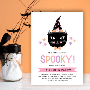 Süße schwarze Hexenkatze Pastell-Halloween-Party Einladung
