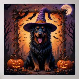 Süße schwarze Hund Halloween Kunst für gruselige H Poster