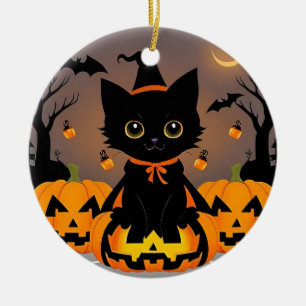🧙♀️🐱 Süße schwarze Kätzchen-Hexen-Halloween-Mag Keramik Ornament