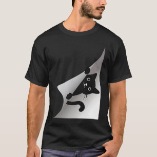 Süße schwarze Kätzchen-Katze, die hereinlugt T-Shirt