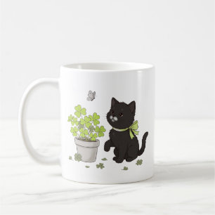 Süße schwarze Kätzchen Kuschel-Natur-Katzen-Illust Kaffeetasse