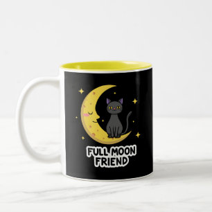 Süße schwarze Katze auf dem Mond - Vollmond-Freund Zweifarbige Tasse