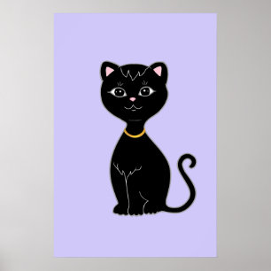 Süße schwarze Katze auf hellblauem Blausternhinter Poster