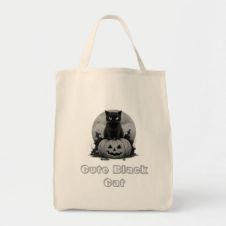 Süße schwarze Katze auf Kürbis-Halloween-Tasche, G Tragetasche