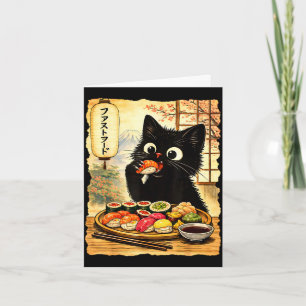 Süße schwarze Katze, die Sushi isst, kawaii japani Karte
